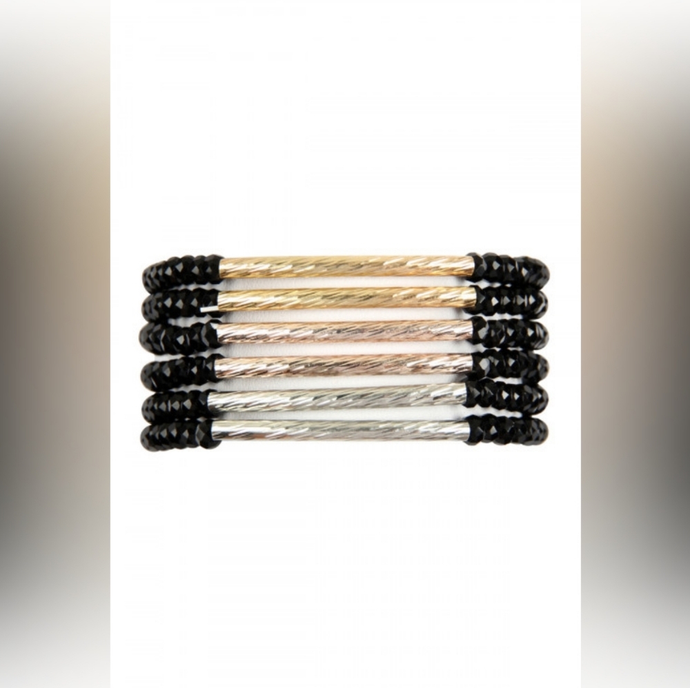Stackable beaded mixed metal bracelets